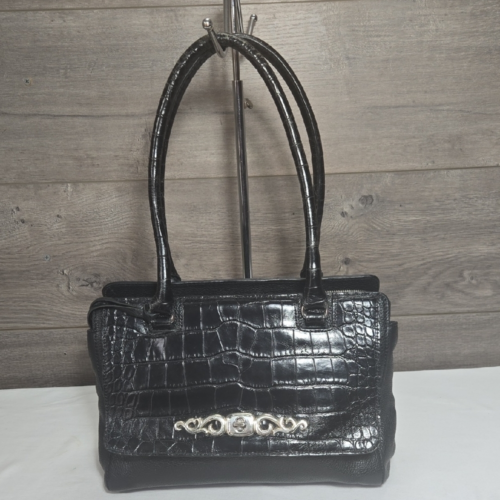 Brighton Black Croc-Embossed Pebble Leather Women's Bag